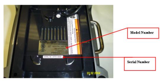 Image of Serial and Model Numbers on Toaster