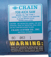 Recalled Toe-Kick Saw Label