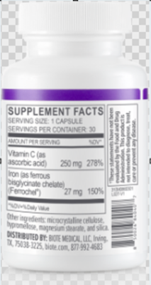 Recalled Biote Nutraceutical Iron+ (30ct.) - back
