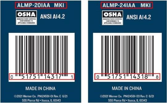 Etiqueta de la escalera de mano multiusos Multi-Max Pro de 20 y 24 pies de Werner retirada del mercado