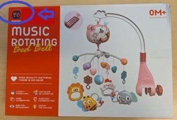 Youbeien is printed on the top left corner of the recalled crib mobile packaging