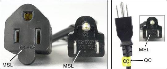 The letters "MSL" are imprinted on the recalled cord's three-pronged plug. 