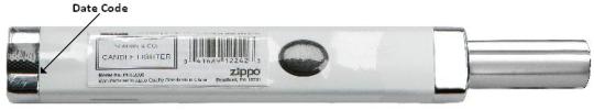Back of recalled lighter with location of date code