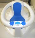 The One Step Ahead Idea Baby bath seat is white and blue.