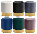 Recalled ottoman in cream, black, gray, navy, green, and pink with a gold band