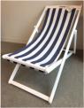 T.J. Maxx and Marshalls foldable lounge chair with white and blue stripe fabric