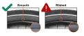 If your tire is identified with a ribbed sidewall, as indicated by the Red Triangle, your RadWagon 4 is affected by this recall. 