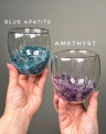 Recalled Crystal Glass Cups with Loose Crystal Chips (Blue Apatite and Amethyst)
