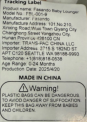 Manufacturing Information Label on Violative Fasando Baby Lounger Packaging
