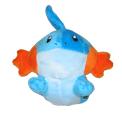 Recalled Plush Bean Bag Mudkip, #3087 - measures about 5 inches tall and 6 inches long; it is dark blue with a light blue stomach and tail and orange cheeks