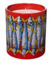 Red and blue Sardines scented candles