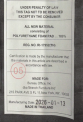 Example of manufacture label underneath the recalled chair’s seat cushion