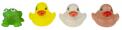 Recalled yellow, clear and pink ducks and green frog