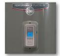 The Performance Platinum Rheem logo decal is on the front above the thermostat control panel.