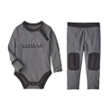 Recalled Infant Capilene Midweight Base Layer Set in gray and black with “Patagonia Mountain Kids”