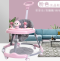 Recalled Zeno infant walker with gray frame, gray seat, pink tray, toy attachments, and push handle