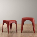 Vintage Steel Play Stool and Tall Play Stool in Distressed Red