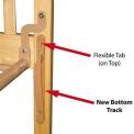 Flexible tab (on top) and new bottom track on recalled crib