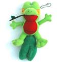 Recalled Treecko Plush Keychain, #2643 - measures about 5-1/2 inches long; it is light green with dark green tails, and a red stomach