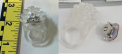 Recalled light-up transparent jelly rings (Item No. PS271) – Ring and close up showing accessible button cell batteries. 