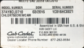 Cub Cadet 2016 Challenger Utility Vehicle label located under the driver’s seat.