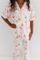 Recalled In My Jammers Button Up Flare Set – Croissants and Coffee print