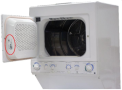 Recalled laundry center showing location of model and serial number on dryer door
