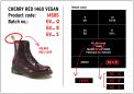 Labels on Dr. Martens Vegan 1460 boots sold in cherry red