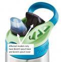 Recalled water bottle with black spout base and black spout cover
