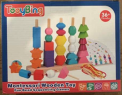 “TooyBing,” “Montessori Wooden Toy” and “Fun Bead Sequencing Games” are printed on the front of the product box packaging 