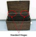 Recalled woven storage trunk showing standard hinges