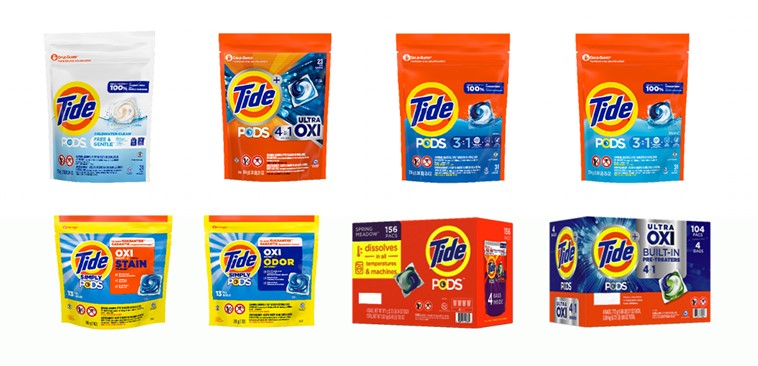 Tide Pods, Gain Flings, Ace Pods and Ariel Pods liquid laundry detergent packets packaged in flexible film bags. This recall announcement applies only to bags distributed in the United States.