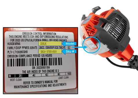 The SKU number is printed on the serial number tag on the bottom side of the motor housing