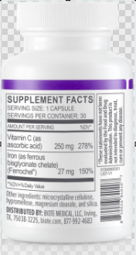 Recalled Biote Nutraceutical Iron+ (30ct.) - back