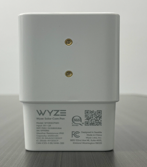 The model number is located on the back of the Wyze Solar Cam Pan Security Cameras