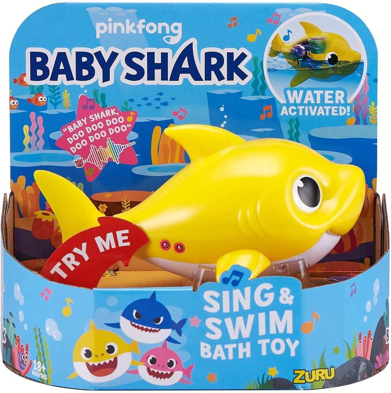 Robo Alive Junior Baby Shark Sing & Swim Bath Toys (full-size) and Robo Alive Junior Mini Baby Shark Swimming Bath Toys (mini-size)