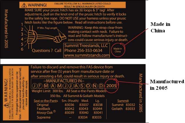 Picture of Recalled Harness Label