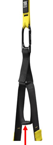 Picture of non recalled suspension trainer device indicating presence of a nylon locking loop