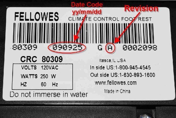 Picture of Label highlighting date code and revision