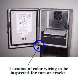 Location of color wiring to be inspected for cuts or cracks