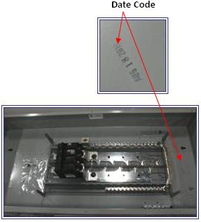 Picture of Recalled Load Center showing location of date code