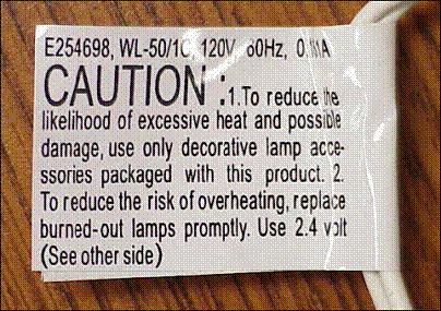 Picture of Label on Recalled Lighted Ficus Tree