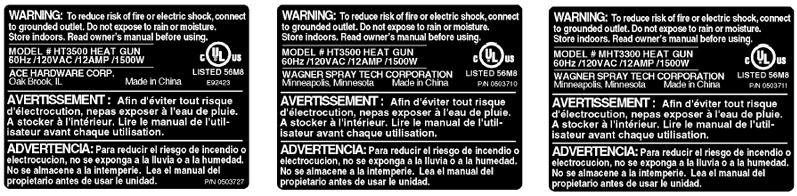 Picture of Recalled Heat Gun Labels