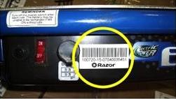 Picture of Recalled Razor(r) E300 Electric Scooter Barcode