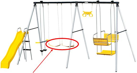 Picture of recalled Playsafe Dartmouth swing set, highlighting the sling-style swing seats