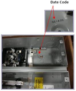 Picture of Recalled Meter Combo showing location of date code