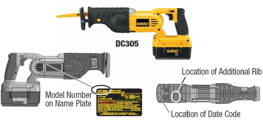 Picture of Recalled Cordless Reciprocating Saw and Label