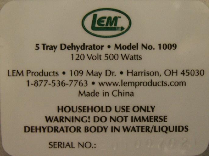 Picture of Label with Serial Number