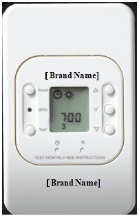 Picture of Recalled Thermostat with arrow indicating location of brand name