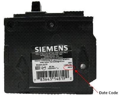 Picture of Recalled Circuit Breaker (side view) showing location of date code